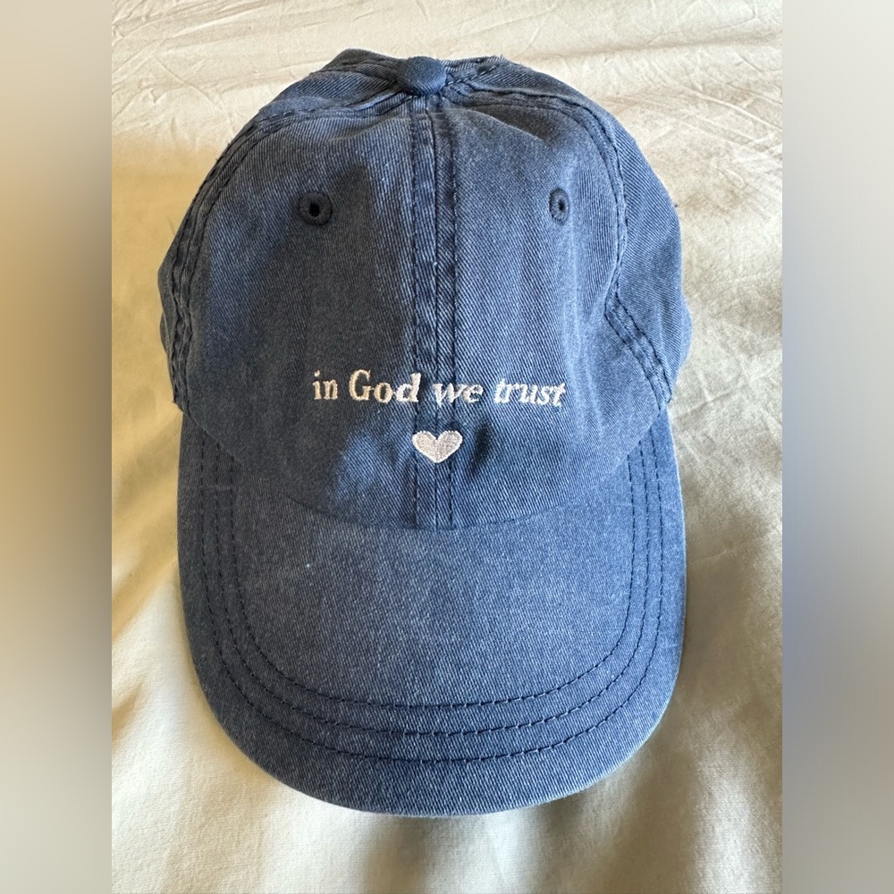 Denim Women’s Adjustable Baseball Cap “In God We Trust” Embroidered with a Heart